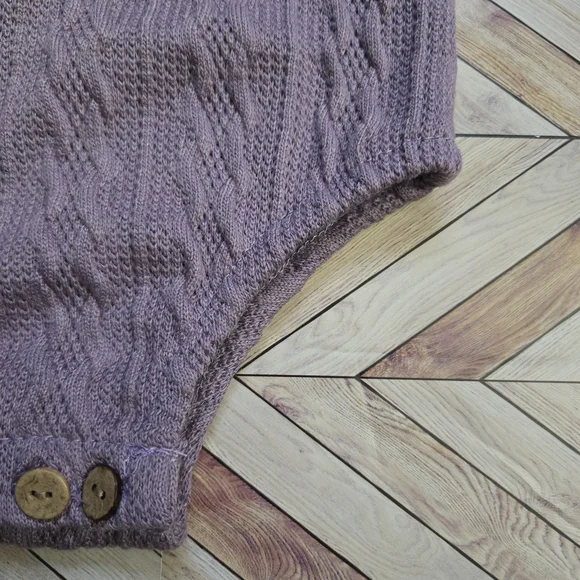 Boho Baby Girl Cable Knit Long Sleeve Sweater Romper Dusty Lavender One-Piece - Picture 9 of 10